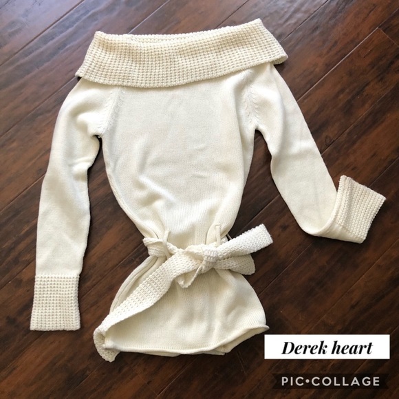 Ivory Off The Shoulders Sweater w/Tie - Picture 1 of 4